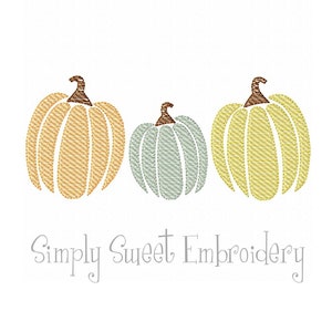 Three Sketch Pumpkins Machine Embroidery Design - 3 sizes