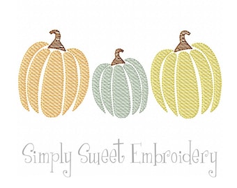 Three Sketch Pumpkins Machine Embroidery Design - 3 sizes