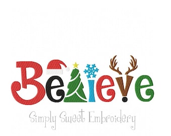 Believe Christmas Machine Embroidery Design - 3 sizes