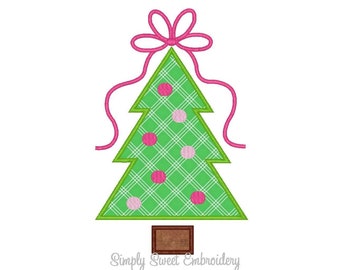 Christmas Tree with Bow Machine Embroidery Applique Design