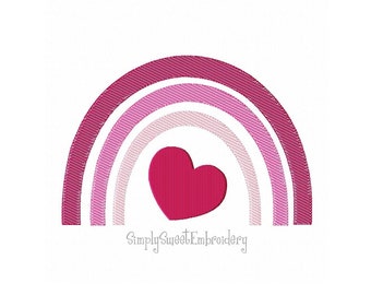 Sketch Rainbow Heart Machine Embroidery Design - 3 sizes