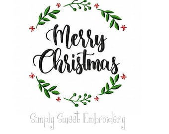 Merry Christmas Circle Wreath Machine Embroidery Design