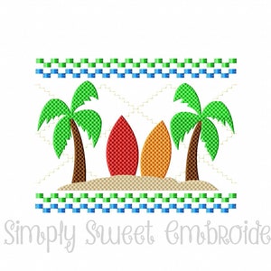 Faux Smocking Surfboard Palm Tree Machine Embroidery Design - 3 sizes