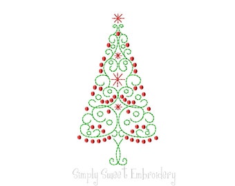 Scroll Christmas Tree Machine Embroidery Design 2 sizes