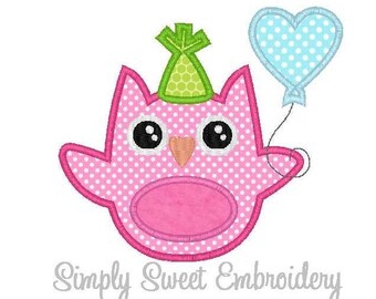 Birthday Owl Machine Embroidery Applique Design