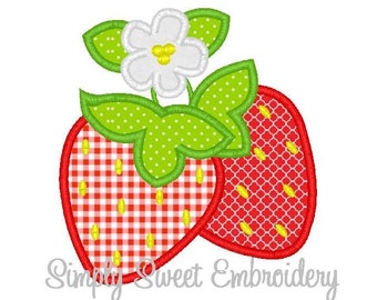Zwei Erdbeeren Maschine Stickerei Applikation Design