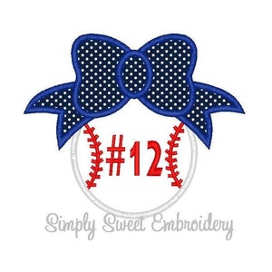 Baseball Bow Machine Embroidery Applique Design