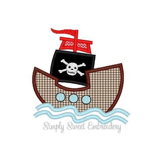 Pirate Ship Machine Embroidery Applique Design image 1