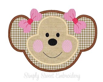 Cute Monkey Face Applique Machine Embroidery Design