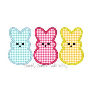 Three Bunnies Machine Embroidery Applique Design image 1