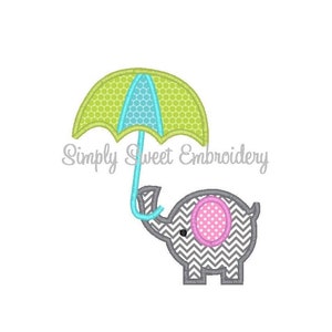 Elephant Umbrella Machine Embroidery Applique Design