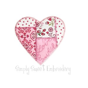 Patchwork Heart Machine Embroidery Applique Design image 2