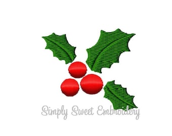 Christmas Holly Machine Embroidery Design Mini