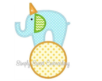 Elephant on Ball Machine Embroidery Applique Design