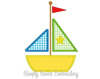 Sailboat Machine Embroidery Applique Design 2 sizes