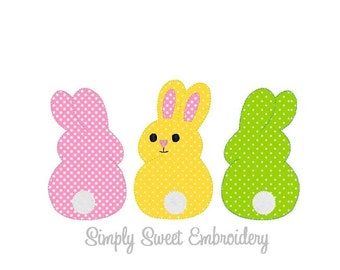 Bean Stitch Easter Bunny Trio Machine Embroidery Applique Design