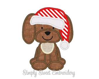 Santa Puppy Machine Embroidery Applique Design