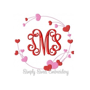 Motif de broderie Machine coeur monogramme cadre Saint-Valentin