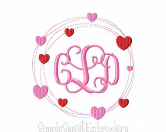 Valentine's Day Heart Circle Frame 2 Machine Embroidery Design - 3 sizes