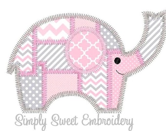 Patchwork Elephant Machine Embroidery Applique Design
