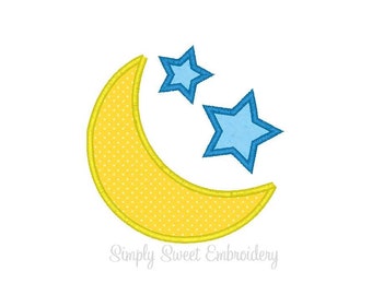 Moon Stars Machine Embroidery Applique Design