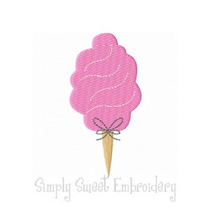 May include: Pink cotton candy on a stick with a black bow. The cotton candy is in the shape of a swirl. The stick is brown and has a white tip. The background is white.