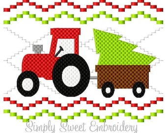 Faux Smocking Tractor Christmas Tree Embroidery Design