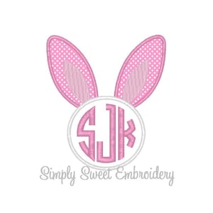 Easter Bunny Ears Monogram - Machine Embroidery Applique Design