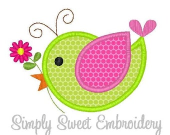 Bird Flower Machine Embroidery Applique