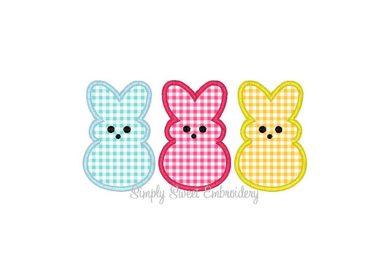 Three Bunnies Machine Embroidery Applique Design image 1