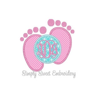 Baby Footprints Machine Embroidery Monogram Applique Design