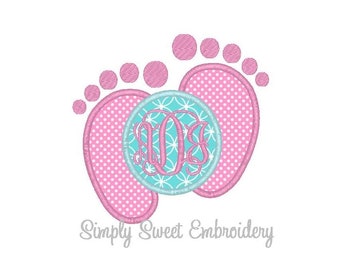 Baby Footprints Machine Embroidery Monogram Applique Design