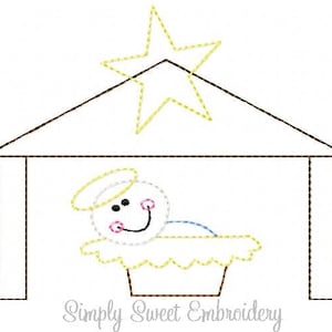 Jahrgang Stich Baby Jesus Manger Krippe Stickmuster