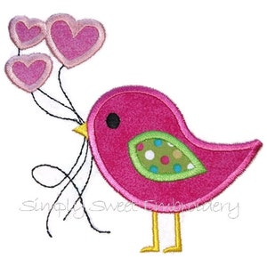 Valentine Bird Balloons Applique Design image 1
