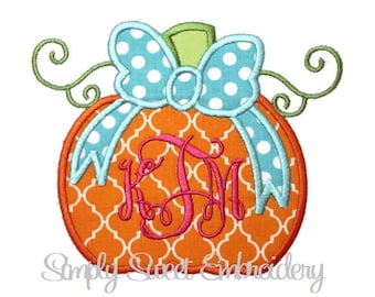 Pumpkin Bow Machine Embroidery Applique Design