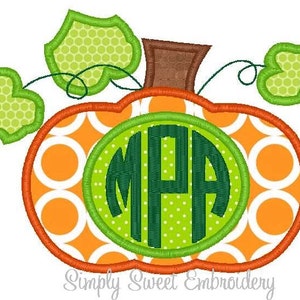 Pumpkin Monogram Machine Embroidery Applique Design