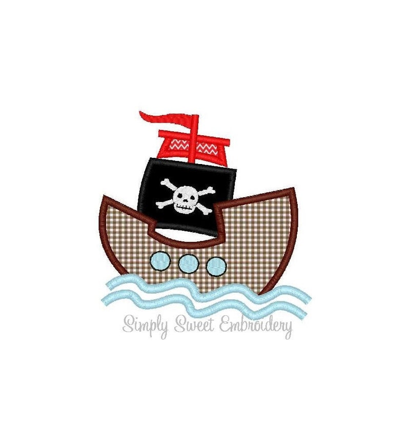 Pirate Ship Machine Embroidery Applique Design image 1