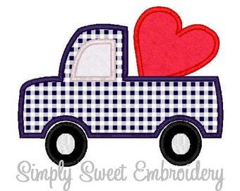 Valentines Day Truck with Heart Machine Embroidery Applique Design