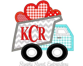 Dump Truck Hearts Machine Embroidery Applique Design