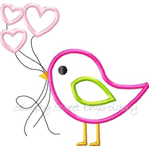 Valentine Bird Balloons Applique Design image 2