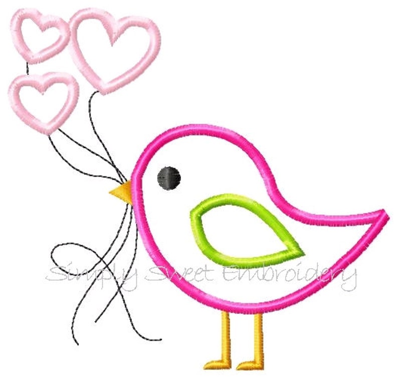 Valentine Bird Balloons Applique Design image 2