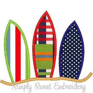 Three Surf Boards Machine Embroidery Applique Design