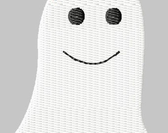 Op de afbeelding: Een witte geest met een gele strik op zijn hoofd. De geest heeft zwarte ogen en een glimlachende mond.