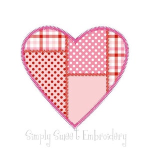 Patchwork Heart Machine Embroidery Applique Design image 1