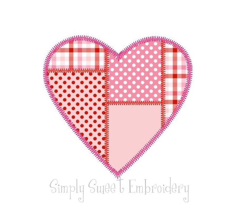 Patchwork Heart Machine Embroidery Applique Design image 1