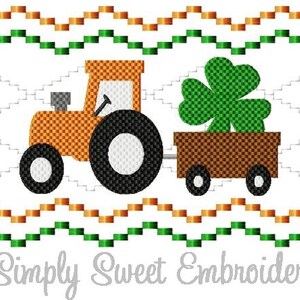 Faux Smocking Tractor Wagon Shamrock Machine Embroidery Design
