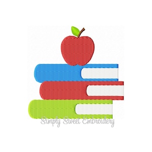 Apple Stack of Books Machine Embroidery Mini Design