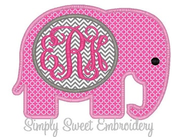 Elephant Monogram Machine Embroidery Applique Design