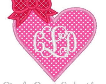 Valentine's Day Heart Bow Machine Embroidery Applique Design