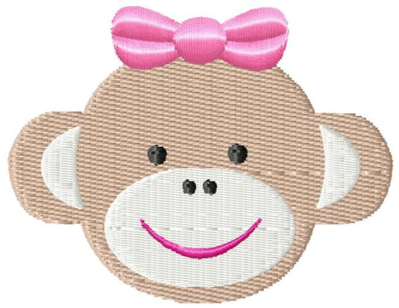 Girl Sock Monkey Mini Machine Embroidery Design image 1